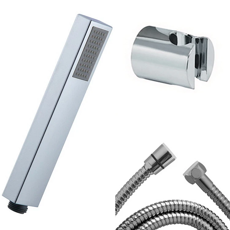Chrome Single Function High Pressure Hand Shower Stick Square Shower Head Set With Shower Bracket And 1.5m Hose