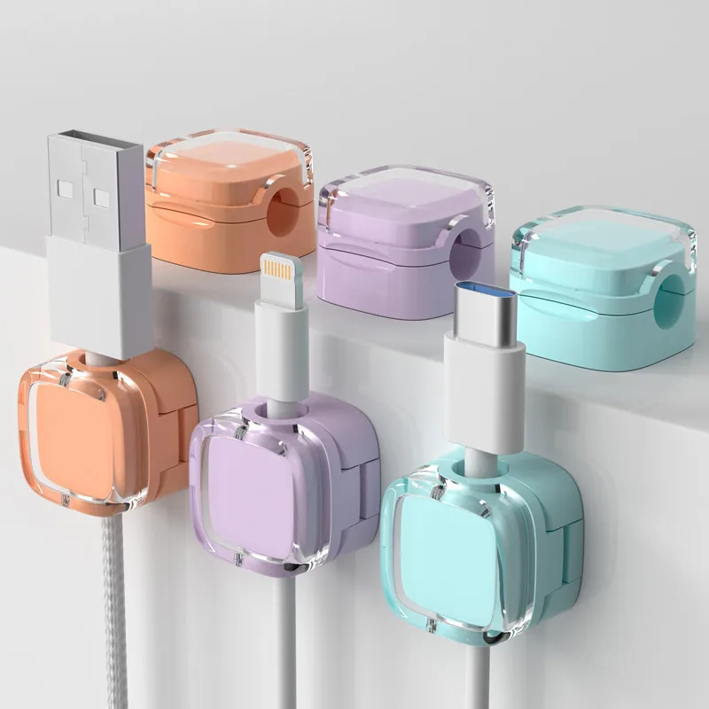 6pcs Strong Adhesive Colorful for Office Bedside Kitchen Under Desk Magnetic Charger Wire Holder