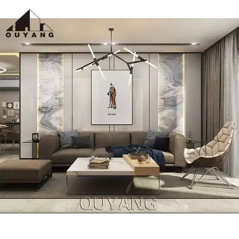 QUYANG European Style Home Decor Wall Cladding Artificial Marble Looking Sintered Stone Background Veneer Sheet