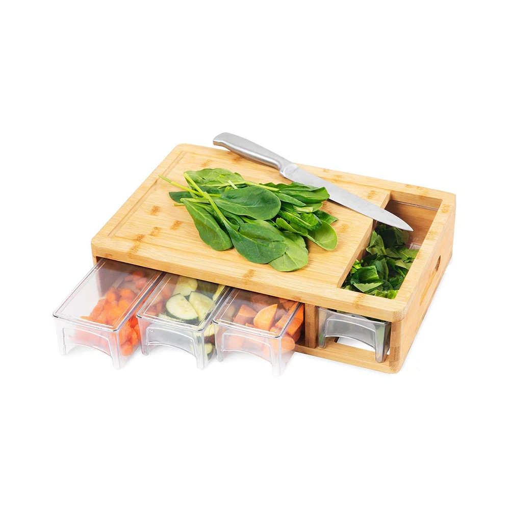 Wholesale large vegetable meat organic custom kitchen wood bamboo cutting board with tray drawer container
