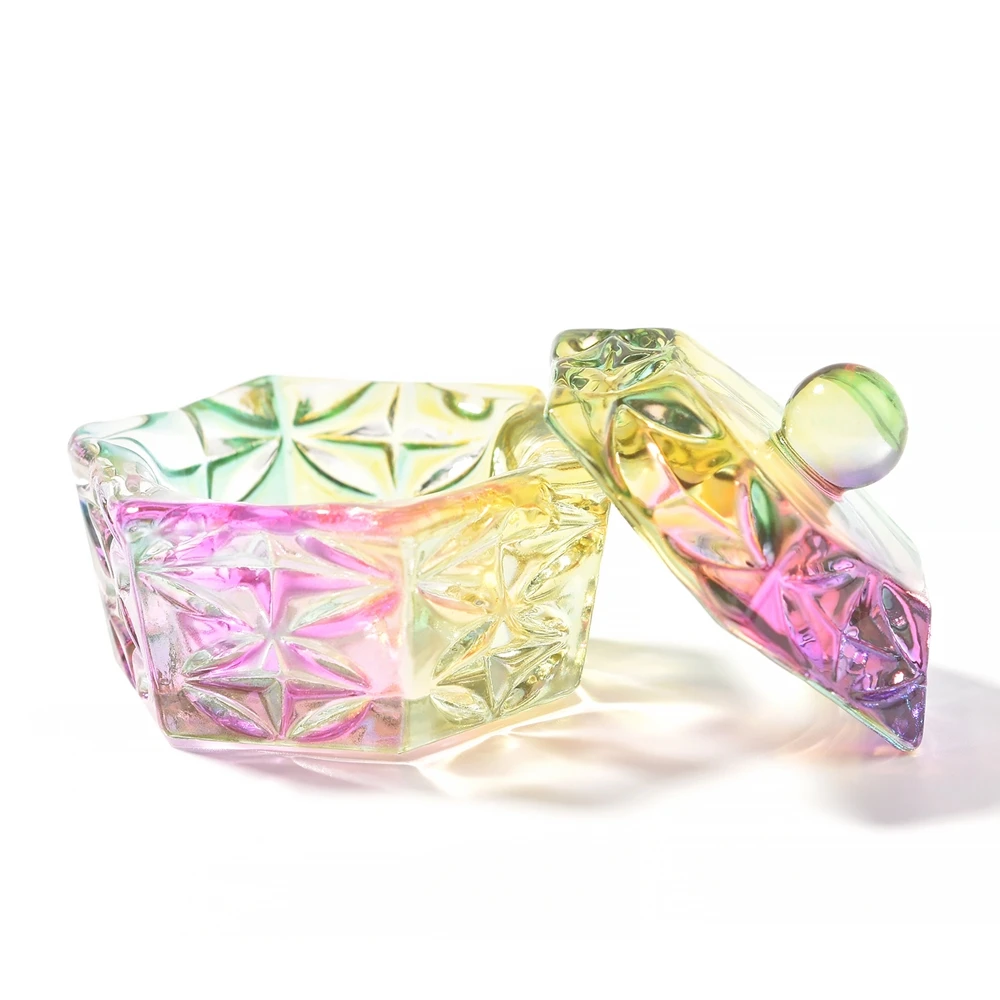 6pcs Colorful Iridescent Nail Art Dappen Dish Crystal Dappen Dish for Acrylic Liquid Glass Cups Container Nail Art Tools