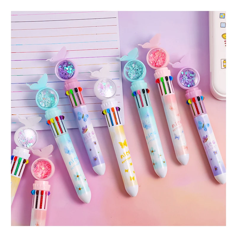 Ball pen Creative stationery cute multi-color ballpoint pen transparent rod multi-function press color oil pen 6 refills Ballpen