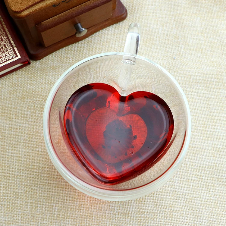 Creative Clear Gift Double Wall Resistant Tea Beer glasses Loving Coffee Mug Transparent Glass Heart Shaped Cup