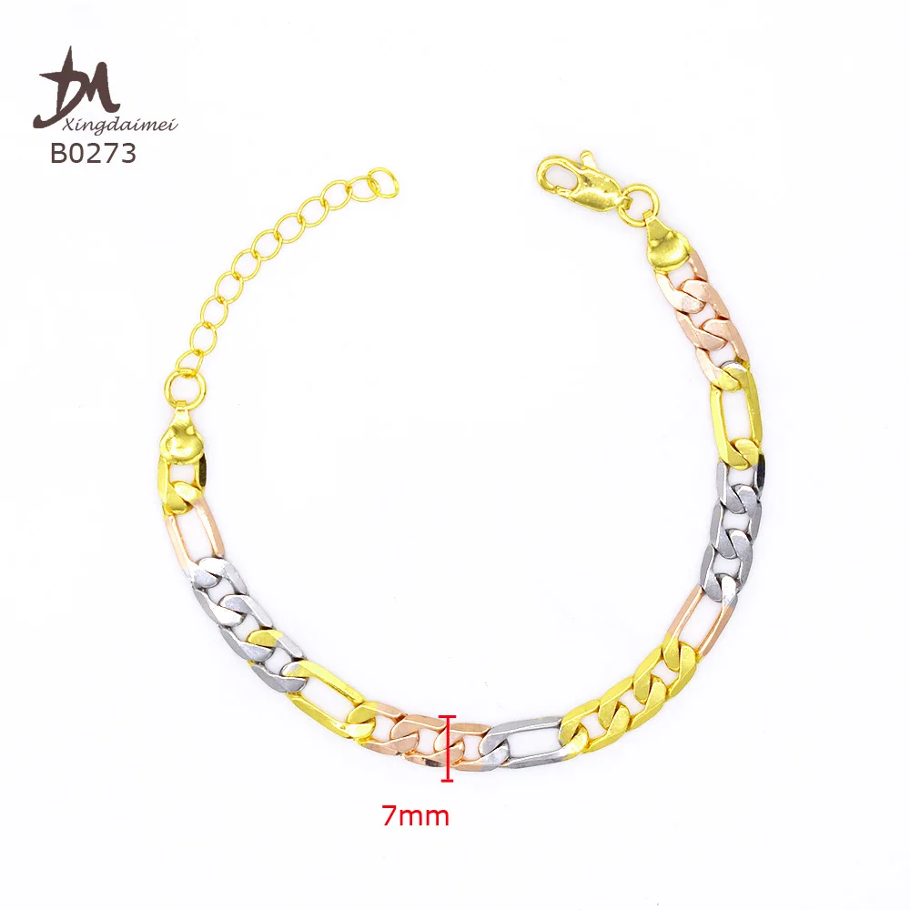 B0273 New Design USA neutral three color Cuban chain bracelet hip-hop style big bracelet gold plated ankle bracelet