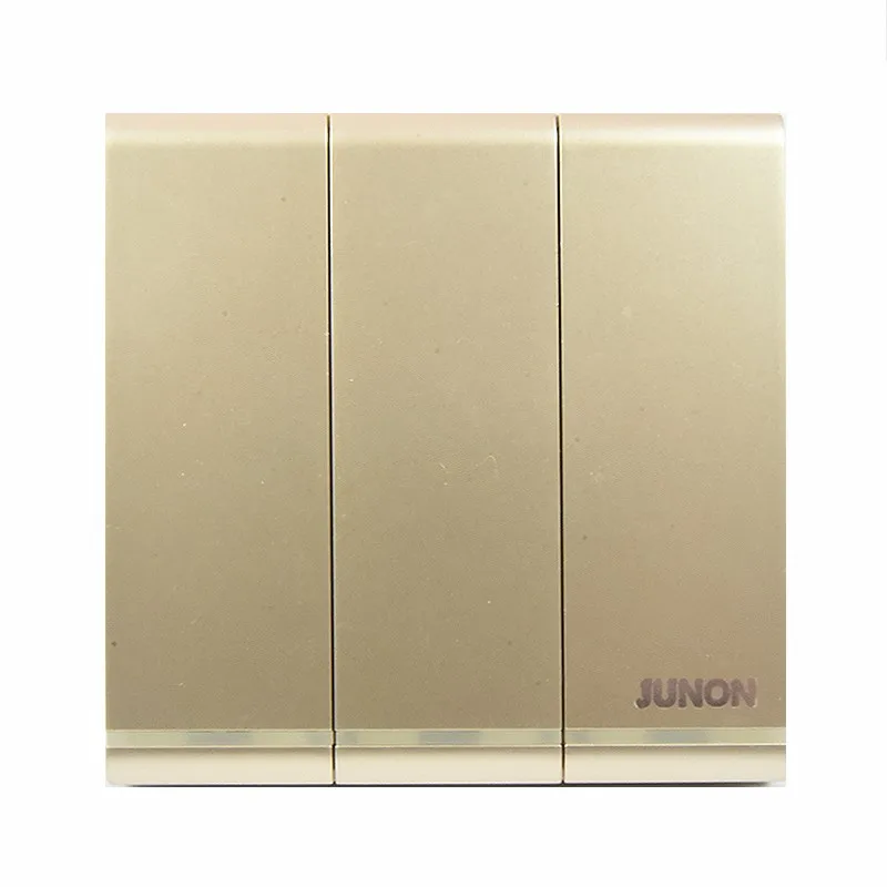 JUNON Новое поступление Настенные переключатели Китай 3 местный 1 позиционный Выключатель Света золото