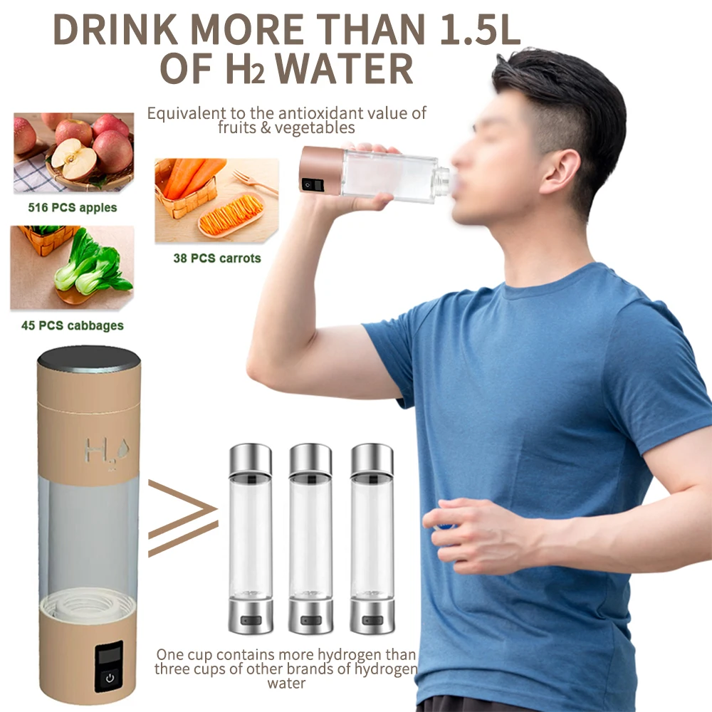 Generator Ionizer H2 Rich Cup Filter Glass Portable Hydrogen-Rich Alkaline Health USB Hydrogen Water Bottle
