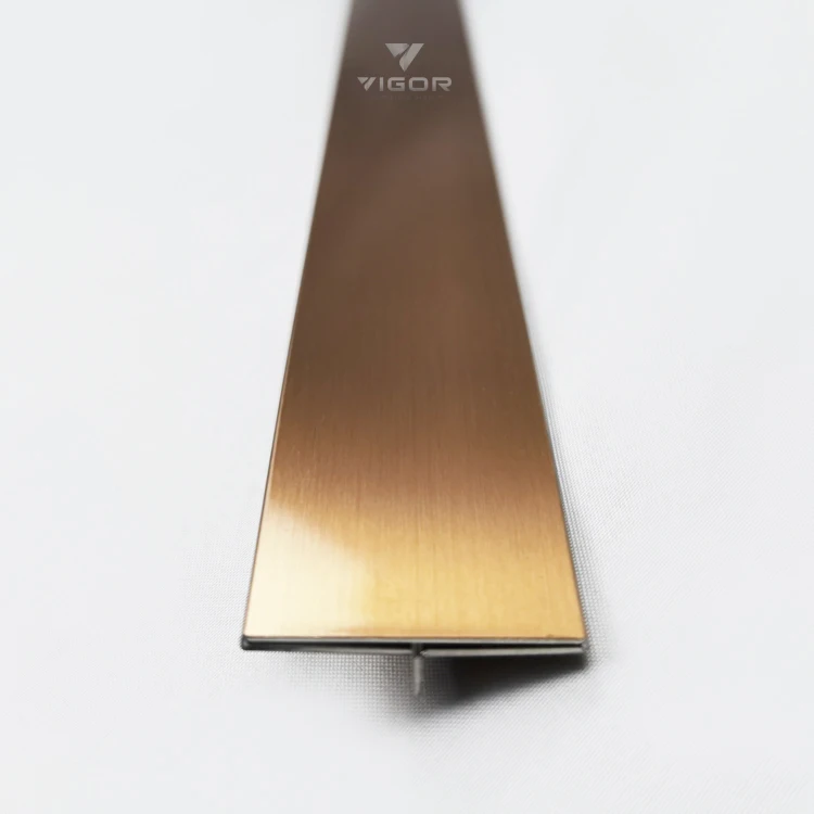 China manufacturer t shape stainless steel tile trim strips stainless steel golden decoration profile wall trim modern style