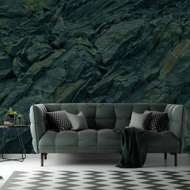 Dark green rock 3D texture background mural wallpaper rock