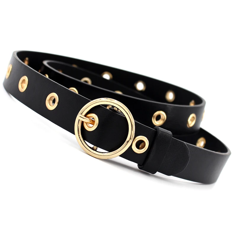 In stock and Customized Women Casual Dress Eyelet Belts Fashion Leather Belt with O Ring Buckle for Jeans Pants