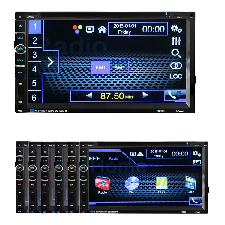 2 Din 6.95-inch Touoch Screen Universal GPS navigation Car DVD Player 6080