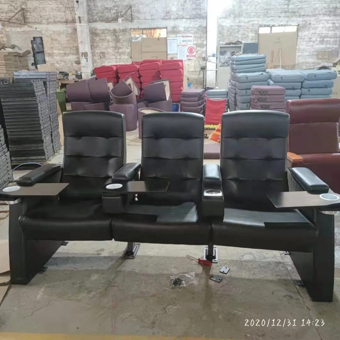 Modern Black Leather Theater Power Seat , Church Pews Electric Recliner Cinema Seat