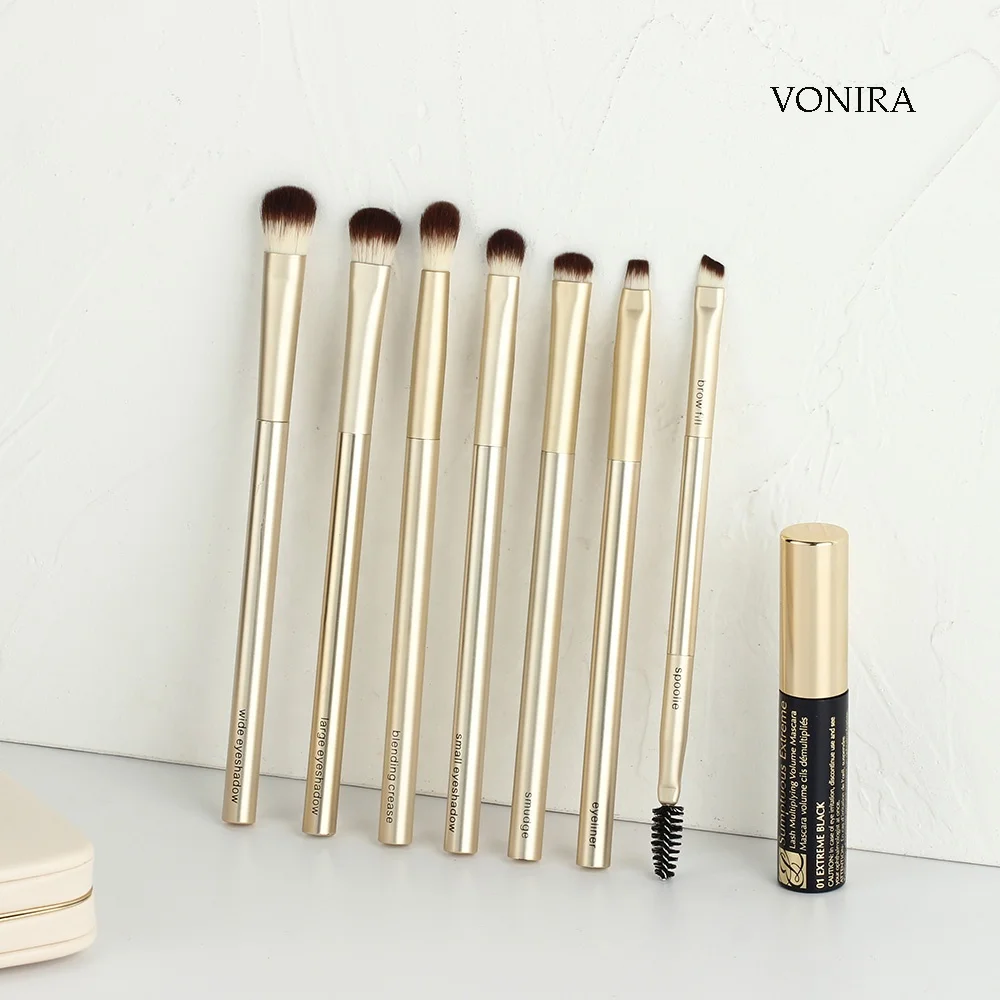Vonira Beauty Custom OEM Gold Collection Complete Eye Makeup Brushes Set Brochas de Maquillaje Esenciales Para Sombra de Ojos