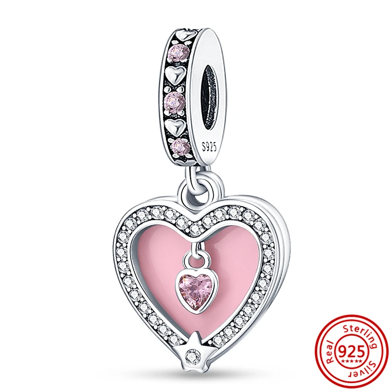 Customized 925 Sterling Silver Charms DIY bracelet for women gifts new Pink Heart bead Original charm pendant jewelry wholesale