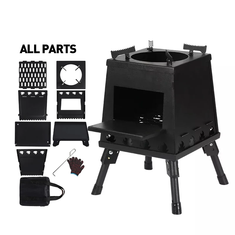 Небольшая уличная дровяная печь складное оборудование для кемпинга холоднокатаная из нержавеющей стали устойчивая к высоким температурам