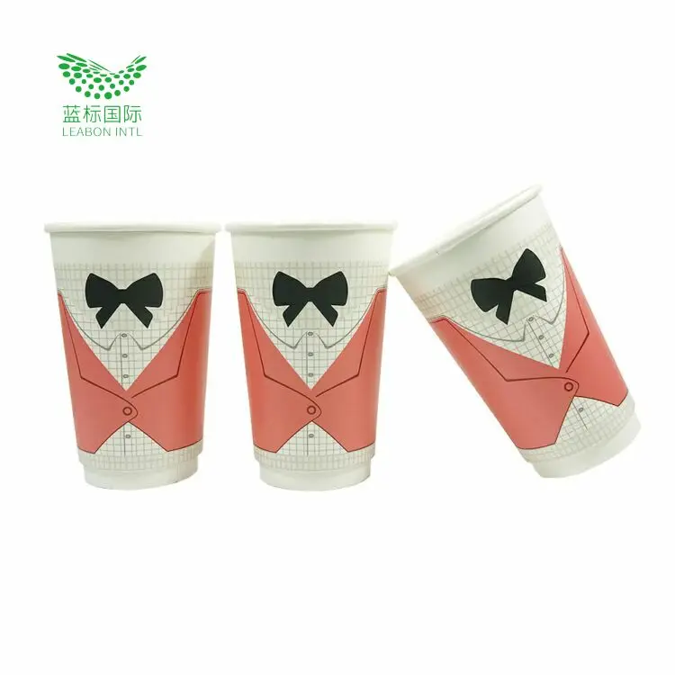 Hot selling disposable 14oz double wall paper cup with lid for coffee hot beverage packaging craft paper cups