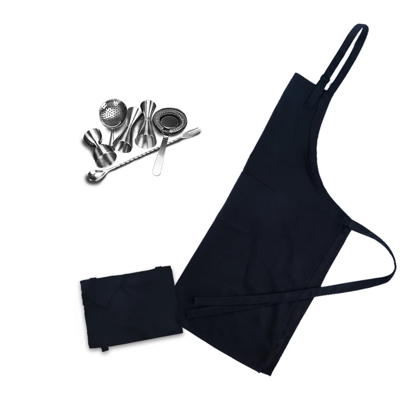 Custom Professional Adjustable Men Women Black Striped Cotton apron kitchen