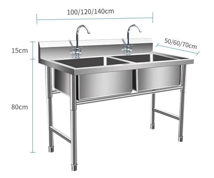 Commercial Stainless Steel Work Table With Sink Restaurant Equipment Double Bowl Kitchen Sink