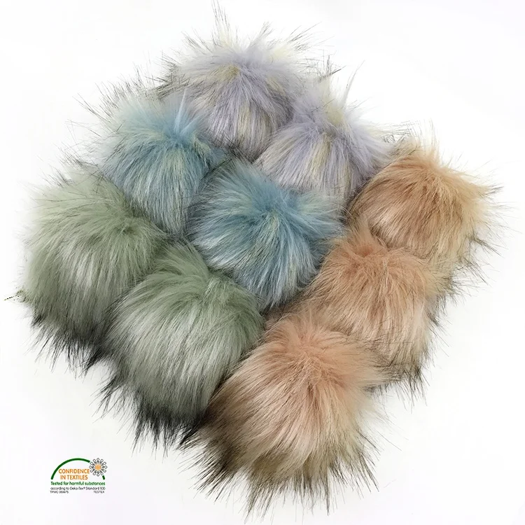 Big solid color faux raccoon fur pompom DIY pom poms for beanie knitted hats