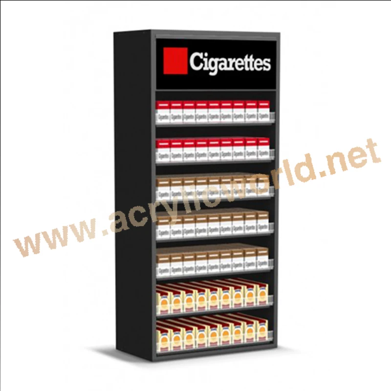 cigarette display acrylic cigarette shelf / plastic pusher for sale, PS cigarette display with pusher