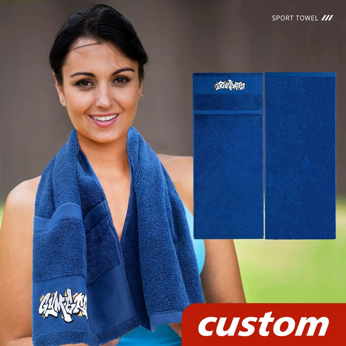 Custom Logo Sports Towels 100% Cotton Fitness Workout Bench Magnetic Sweat Gym Towel With Zipper Pocket