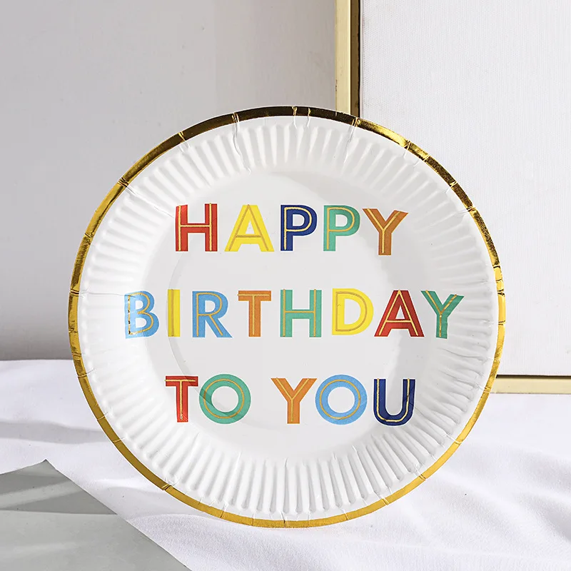 New 7-inch color paper plate printed hot stamping happy birthday party supplies disposable paper plate color food tray