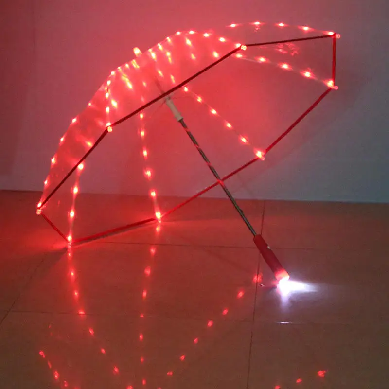 TX8154 Creative LED Clear Umbrella Custom Transparent LED Light Rain Umbrella for Adults & Kids Party Advertising Gift