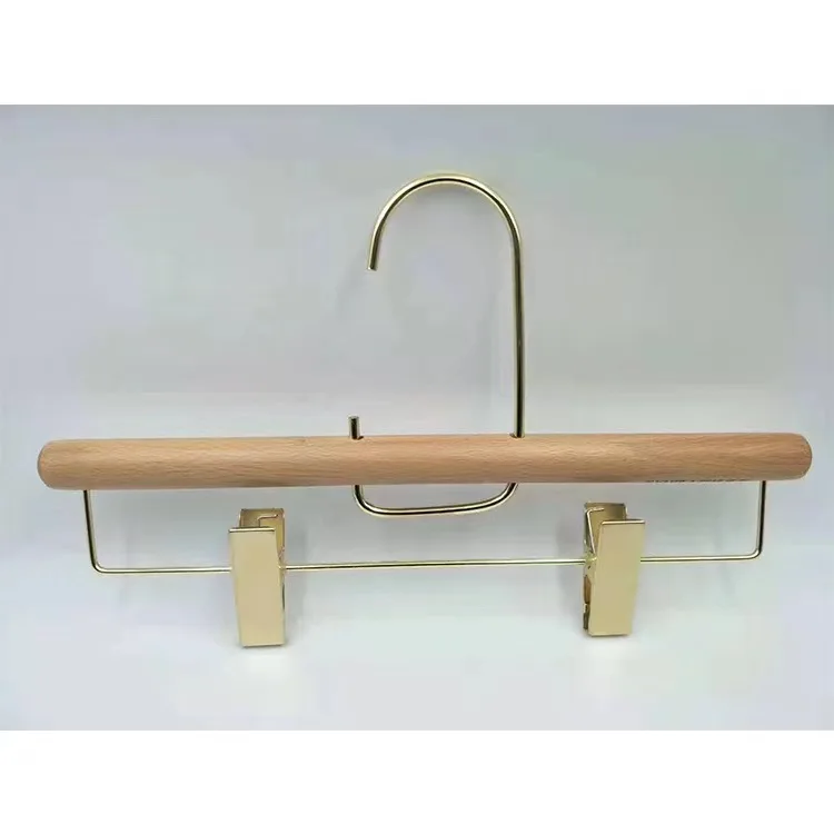 Custom Logo Wholesale Christmas  Fashionable Wooden Clothing Clothes Skirt pant Hanger With Clips