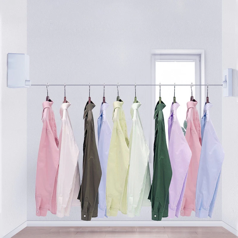 420MM Japanese Punch Free Wall Mounted Home Outdoor Stainless steel  Square Retractable clothesline with steel wire rope