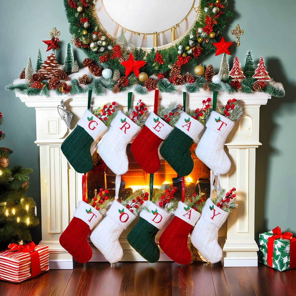 Christmas Embroidered Letter Knitted Socks Christmas Socks Wholesale Red Green White Christmas Tree Pendant for Winter Season