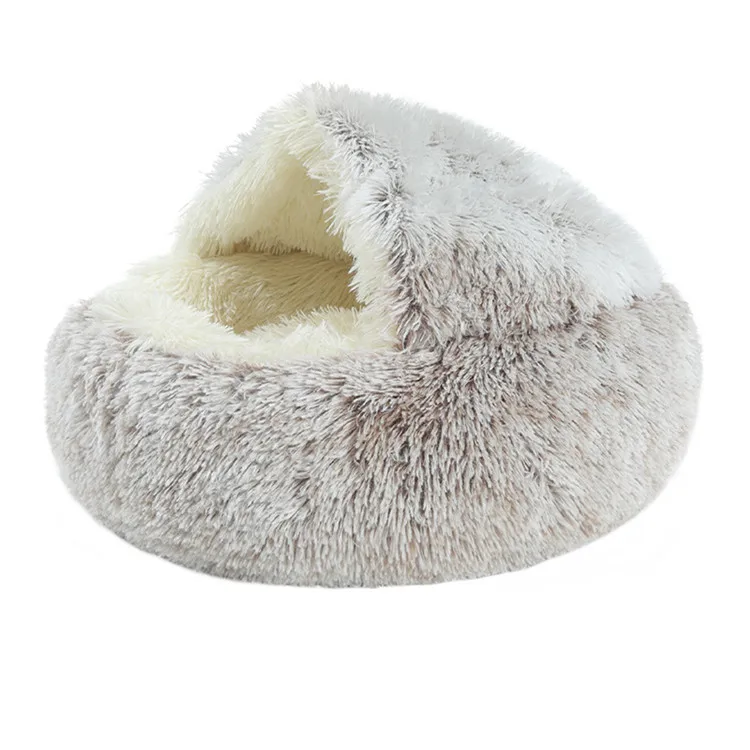 
Hot Plush Round Cat Bed Cat Warm House Soft Long Plush Pet Dog Bed For Small Dogs Cat Nest 2 In 1 Pet Bed Cushion Sleeping Sofa 