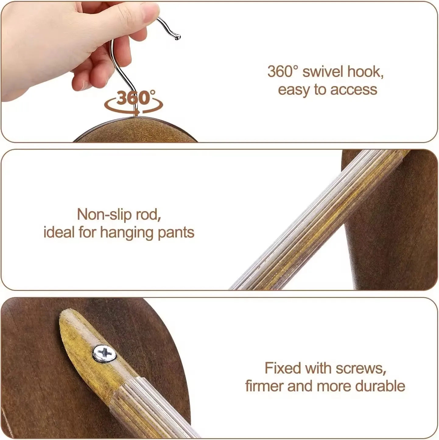 Customized 360-Degree Rotatable Hook Garment Suit Coat Hanger Non-Slip Wooden Shoulder Hangers for Pants & Jackets