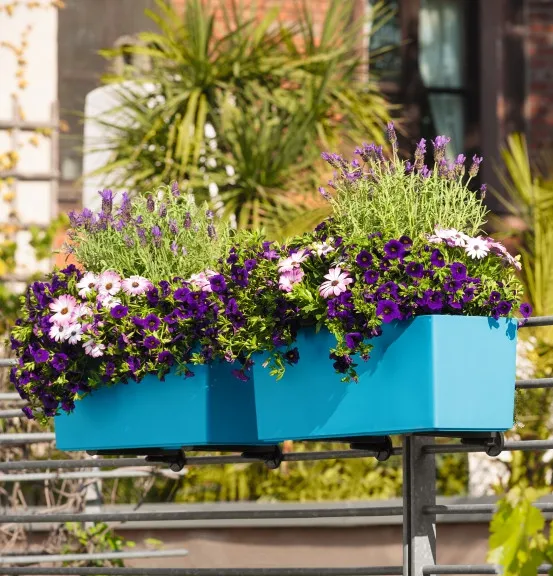 Rectangular Railing Fence Hanging Flower Pots with Detachable Hooks Countryside Window Planter for Garden Balcony Outdoor Decor