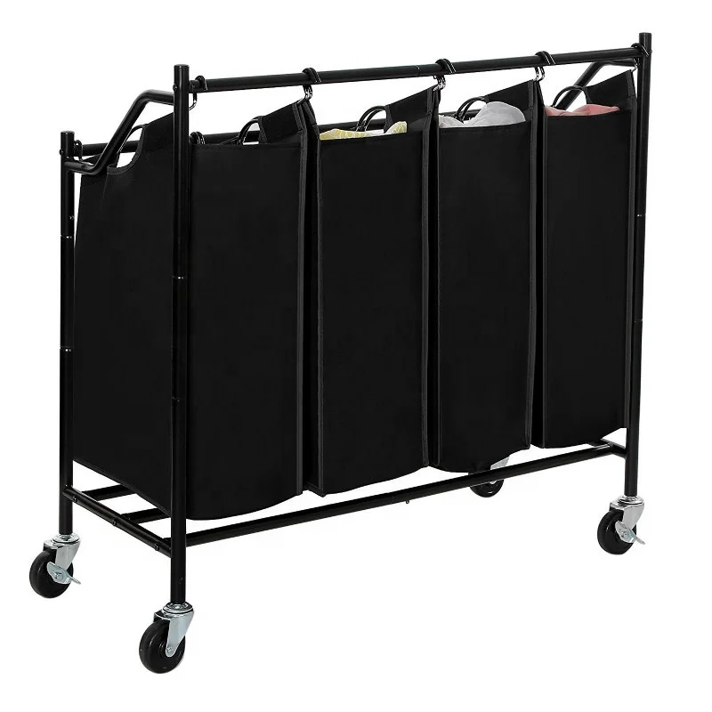 HOMEST 3 Sections Laundry Hamper Basket with Aluminum Frame Durable Dirty Clothes Bag for Bathroom Bedroom Home