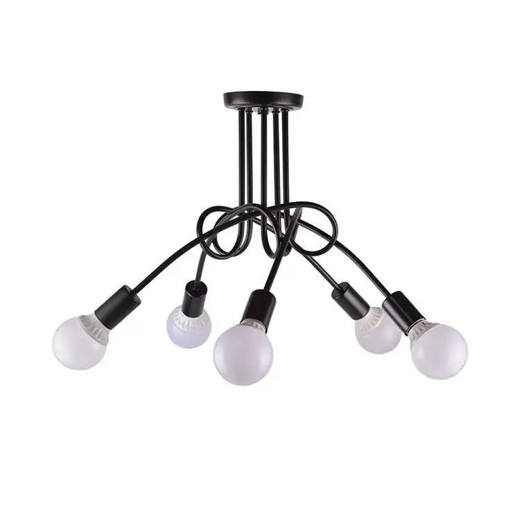 Modern minimalist creative iron art curved pipe multi heads pendant light ceiling light for living room study room bedroom