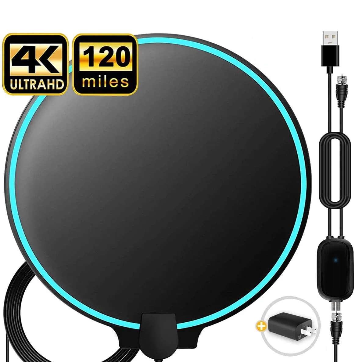 High quality tv indoor antenna 50 Miles Amplified HD Digital Indoor Adapter Coax Cable TV Antenna with SMA Connector