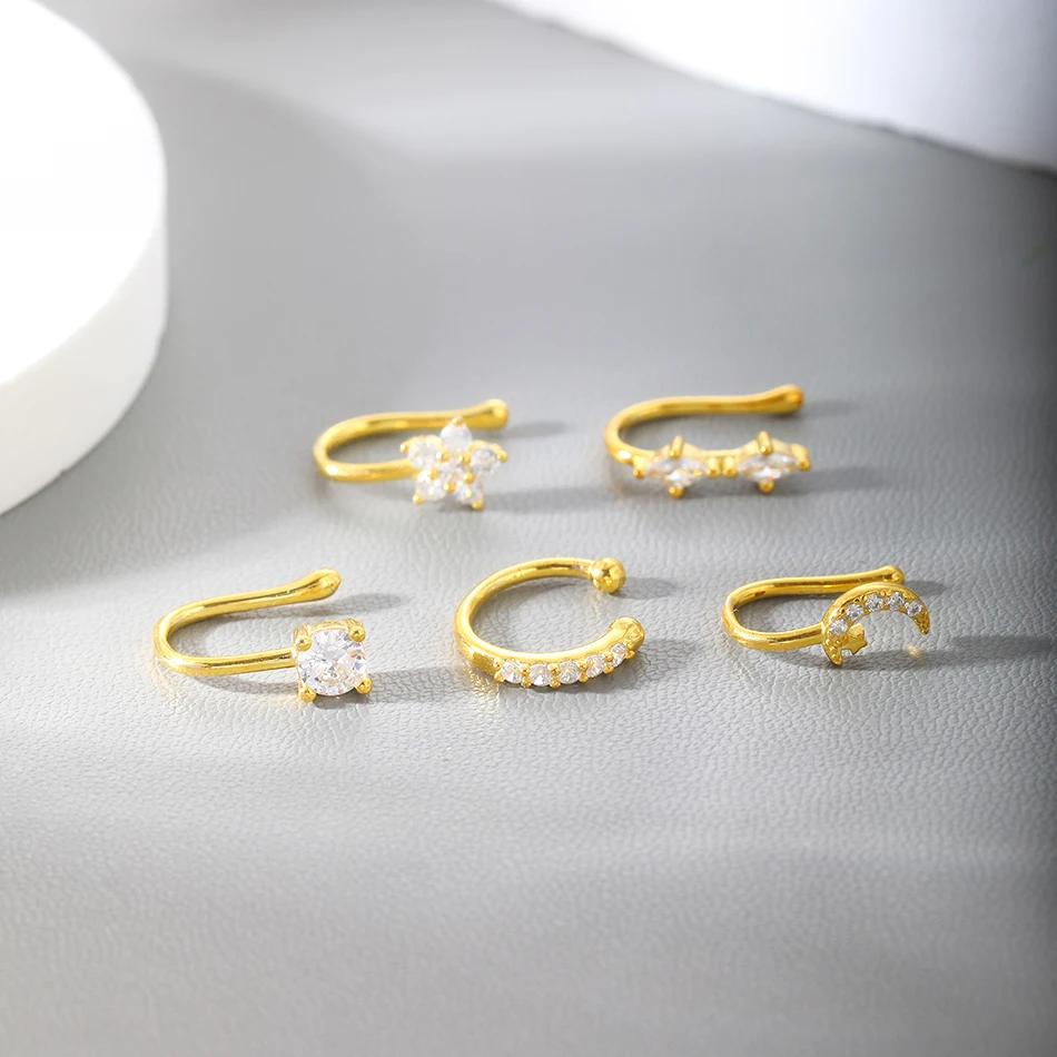 925 Silver Fake Nose Ring CZ African Nose Cuffs Gold Faux Septum Rings Clip on Nose Jewelry for Woman Non Pierced Jewelry