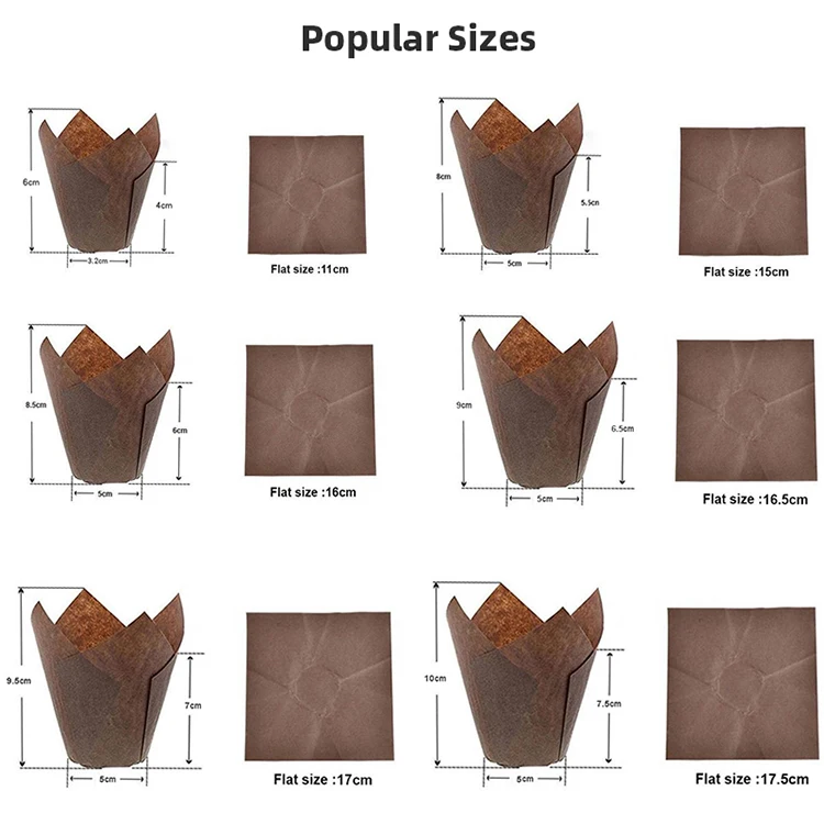 White Brown Natural Color Tulip Baking Case Disposable Tulip Paper Cake Cups Bakery Accessories Moulds Wholesale