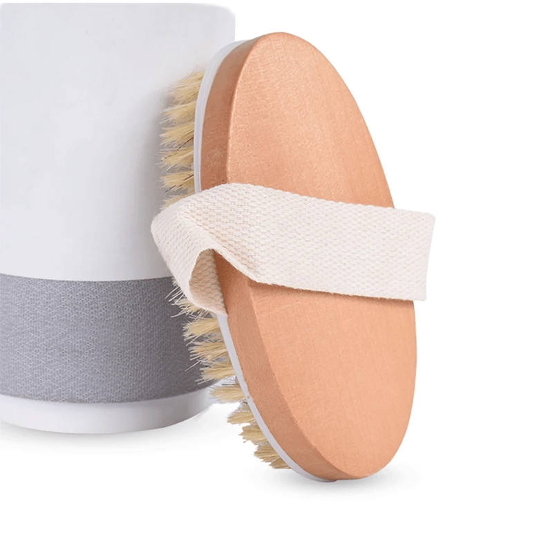 Custom Logo Natural Vegan Soft Sisal  Bristles dry body brush Wooden Bamboo Bath body massage brush