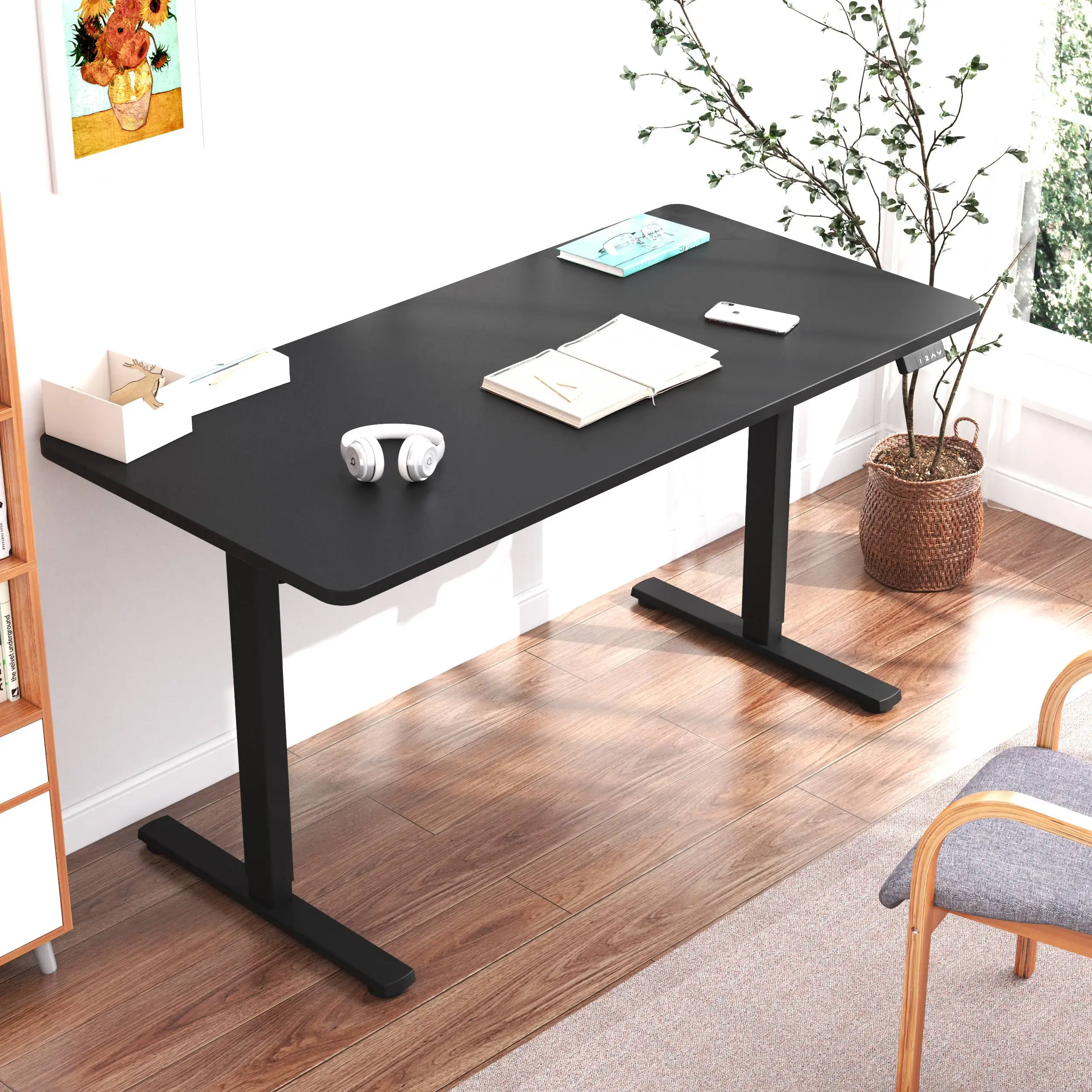 Good Quality single motor loading 60kg with colorful top 2 stages electric desk sit stand table height adjustable desk for home