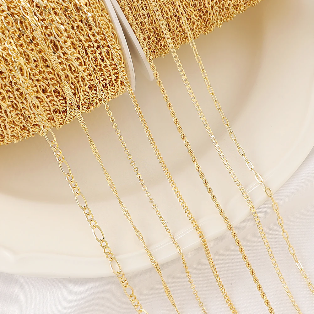 3+1 figaro design gold chain 18K gold plated brass chain Wholesale italian gold plated chain for jewelry making