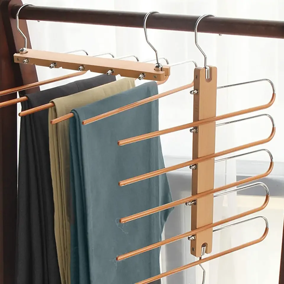 Top selling 5 layer custom coat hanger hook magic foldable Plastic metal clothes pants hanger multifunction
