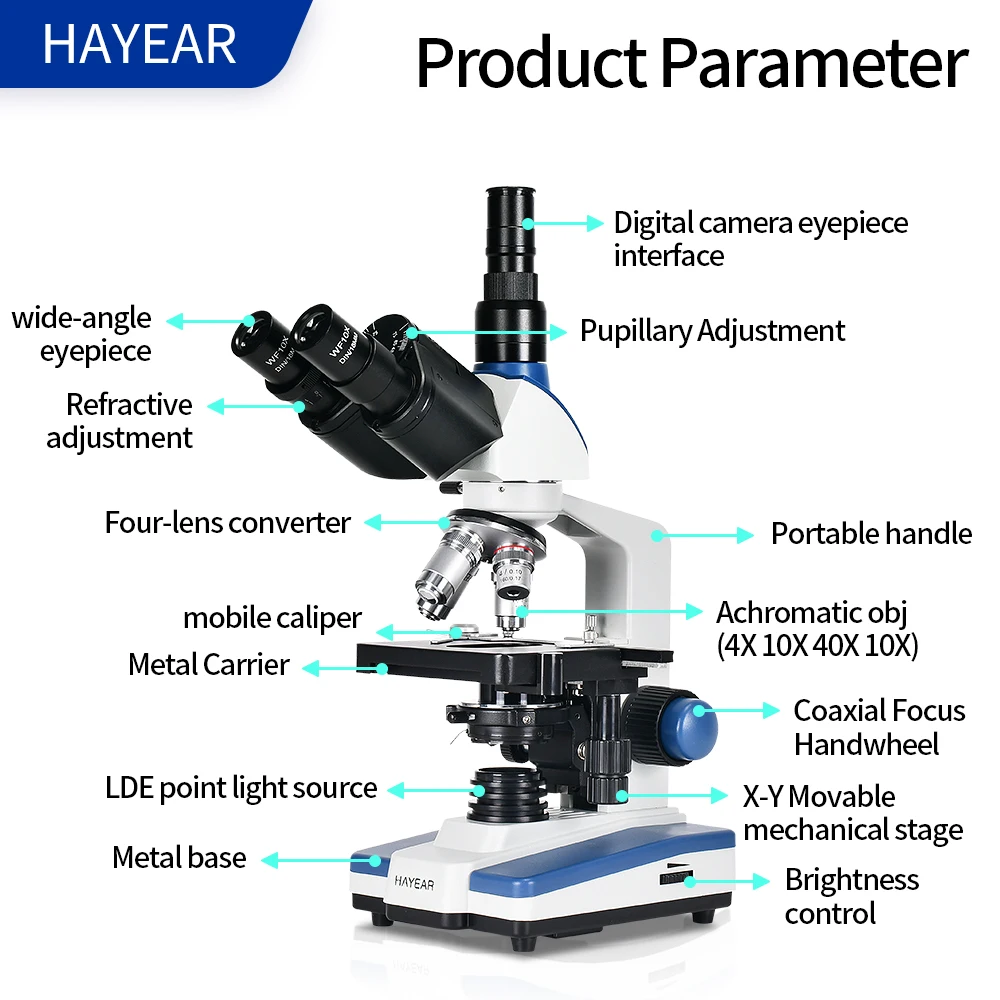HAYEAR  Biological  Trinocular Microscope with   8MP USB2.0 type-C Digital Eyepiece Camera  set