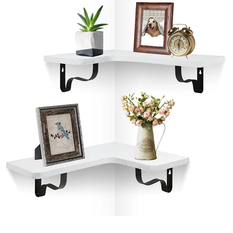 
Custom wall corner with bracket floating wall decoration wooden storage rack 