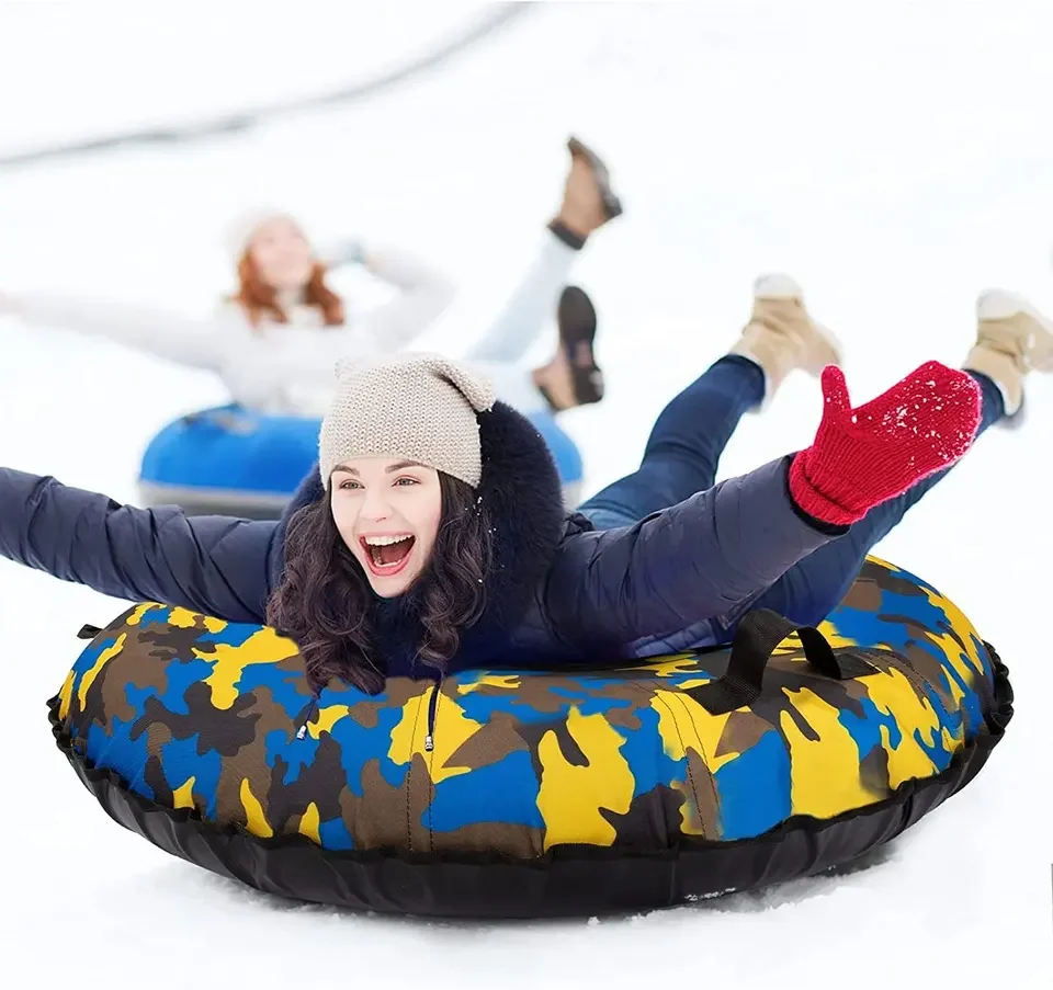 Whole sale Durable Inflatable Hard bottom Sleds Snow Tubes for Skiing on Snow Grass ground river run