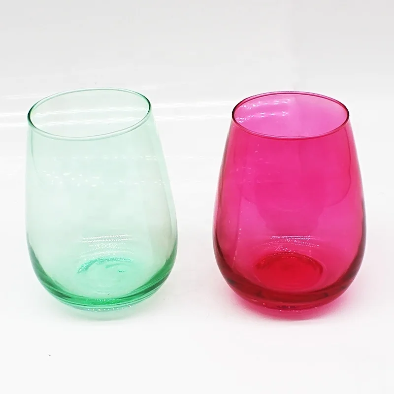 Top Seller Spray Color Stemless Wine Glass Tumbler Water Juice Glass Custom Wine Glass