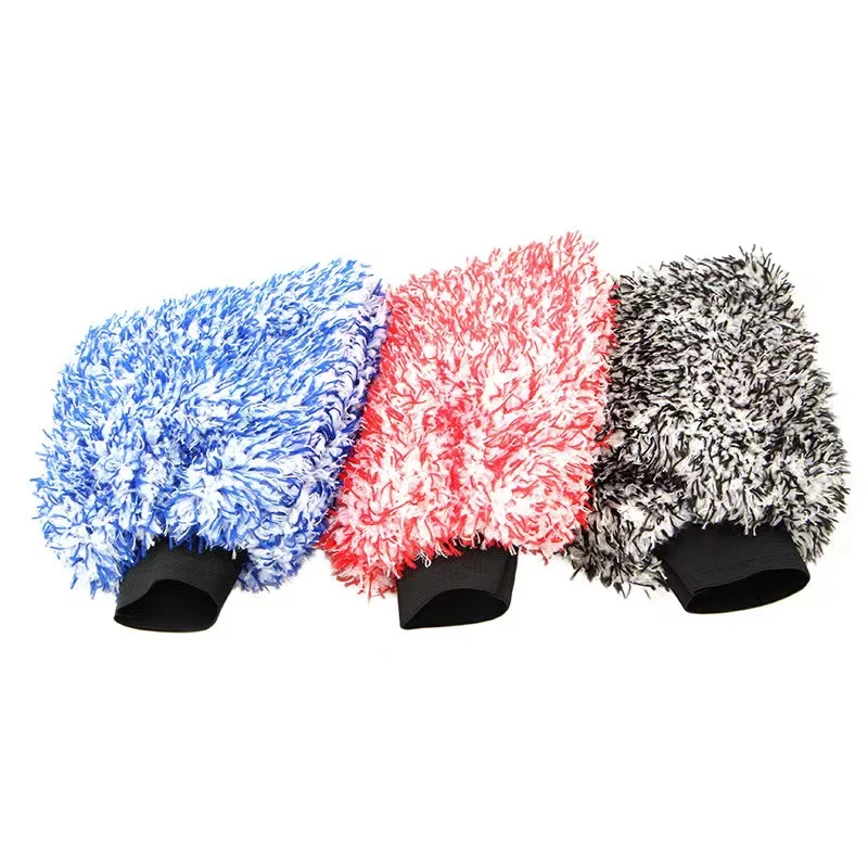 China Wholesale Cleaning Glove Mixed Color Premium Black Red Green Blue Microfiber Wash Mitt for Car Auto Detailing Buffing