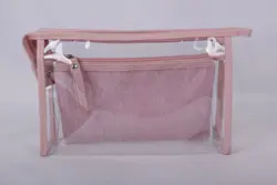 Wholesale Pink Floral Cosmetic Bag Portable High Quality Makeup Bag Set Waterproof Clear PVC Travel Toiletry Bag