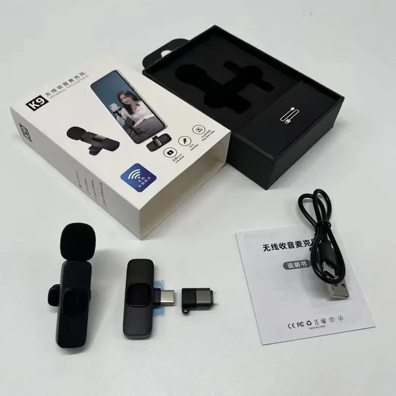 K9 Wireless Lavalier Microphone 2 in 1 Short Video Live Streaming Mini Wireless Microphone