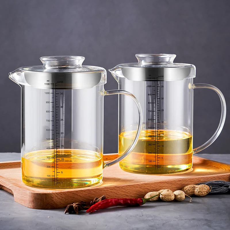Kitchen Residue Filter Oil Can Large-capacity glass  Pour Oil Bottle Japanese Style Oil Can With Lid