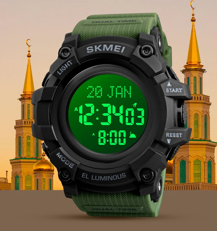 Muslim Azan Watch SKMEI 1680 Islamic Qibla Direction Azan Digital Watch New Function Sports Running 5ATM Waterproof Wristwatches